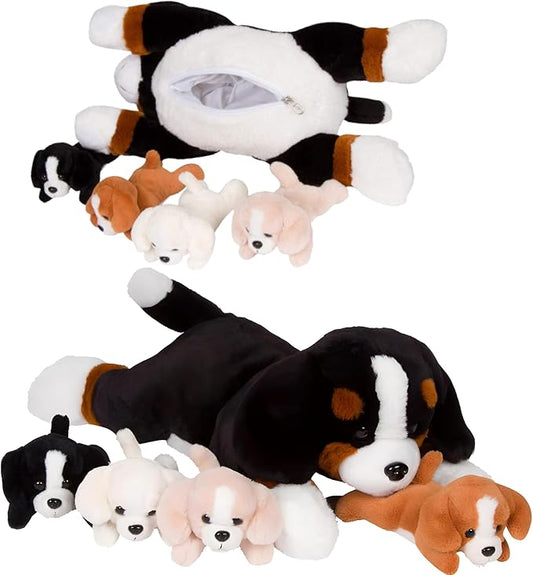 PixieCrush Dog Stuffed Animals - Bernese Mommy with 4 Puppies in Her Tummy - Huggable and Fluffy Dog Plushies for Imaginative Play - Plush Toys Suitable for Kids 3 Years Old and Above - 5" x 10" x 8"