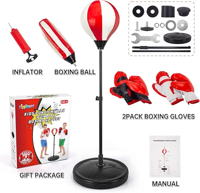 Punching Bag for Kids Included 2 Pack Boxing Gloves, Boxing Toy Sets with Height Adjustable Stand for Boys, Sports Gifts for Boys & Girls Age 5,6,7,8,9,10 Years Old