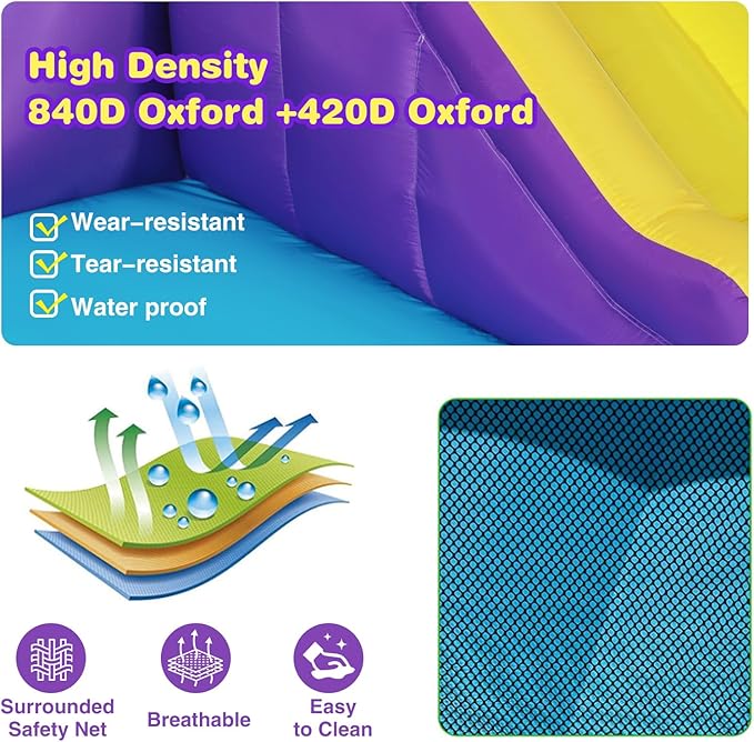 JOYLDIAS Inflatable Water Slide,Water Park Bounce House,Slide Bouncer Castle Playhouse w/Splash Pool, Climbing Wall, Ring Toss Game for Kids Outdoor Fun, 480W Air Blower