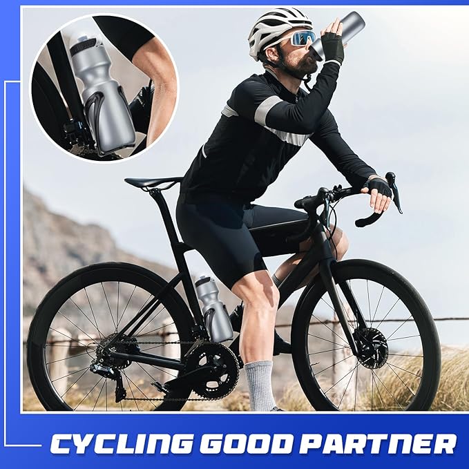 Mifoci Bike Water Bottle Cage with Bottle Bike Water Bottles and Holder 24oz Squeeze Sport Bicycle Accessories for Mountain Outdoor Cycling