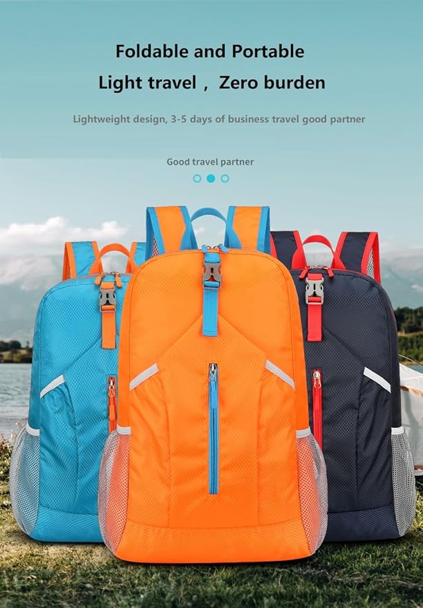 25L Foldable Hiking Backpack Lightweight Packable Basic-Daypack Collapsible Bag Water-Resistant Travel Men Women Camping Cycling Outdoor (Orange)