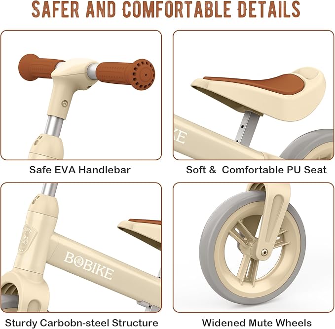 Bobike Toddler Balance Bike Toys for 1 to 4 Year Old Girls Boys Adjustable Seat and Handlebar No-Pedal Training Bike Best Gifts for Kids