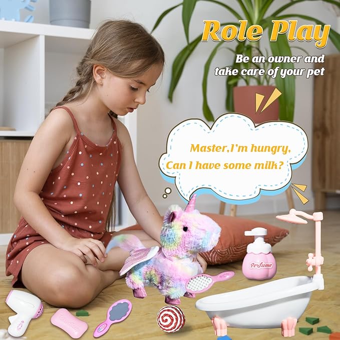 Unicorn Toys for Kids, Toy Unicorns That Walk and Bark, Walking Unicorn Toy for Kids with Leash, Interactive Stuffed Toy with Remote Control, for Girls and Boys Aged 3-7 Year Old