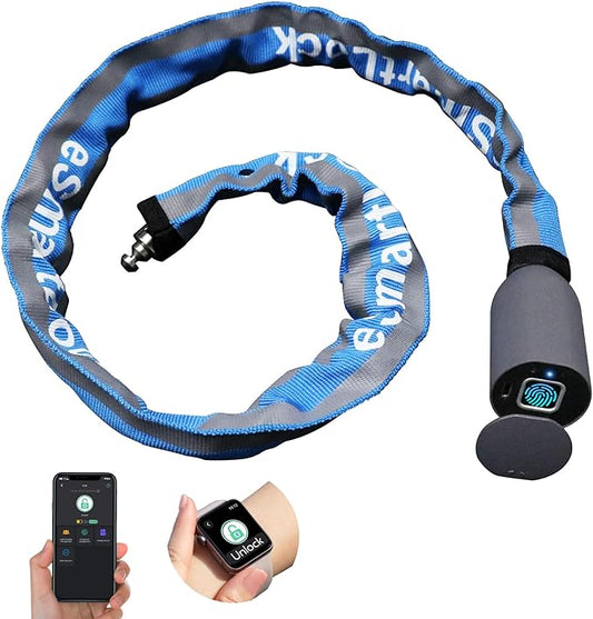 Heavy Duty Anti Theft Chain Lock, Anweller 3.3FT Long Keyless Fingerprint Bluetooth Electronic Digital Lock for Bike Scooter Outdoor Fence Gate, Electric Scooter Bike Accessories for Adults - Blue