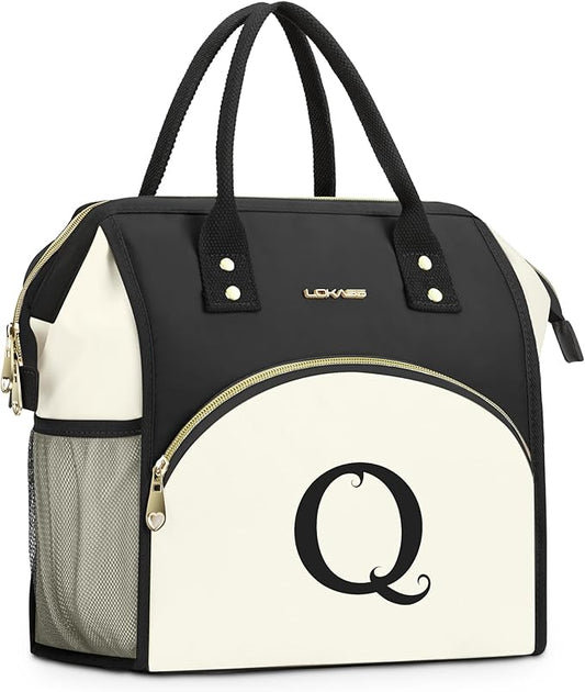Personalized Lunch Box for Women, Initial Reusable Insulated Lunch Bag, Wide-Open Adult Lunchbox Cooler Lunchbag, Leakproof Lunch Tote for Picnic Work Outdoors, Christmas Gift for Women, Q