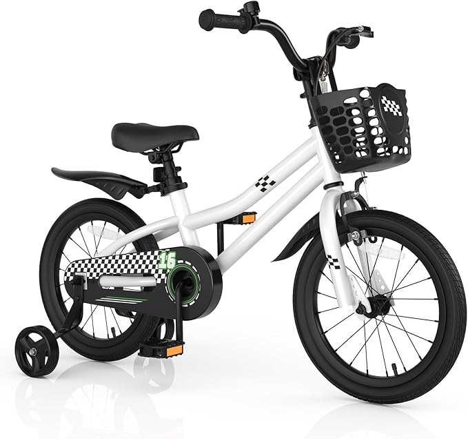 COSTWAY Kids Bike, 12 14 16 18 Inch Toddler Bike for Boys & Girls Aged 3-8 Years Old, Kids Bicycle w/Removable Training Wheels, Handbrake & Coaster Brake, Basket, Bell