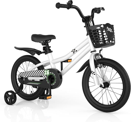 COSTWAY Kids Bike, 12 14 16 18 Inch Toddler Bike for Boys & Girls Aged 3-8 Years Old, Kids Bicycle w/Removable Training Wheels, Handbrake & Coaster Brake, Basket, Bell