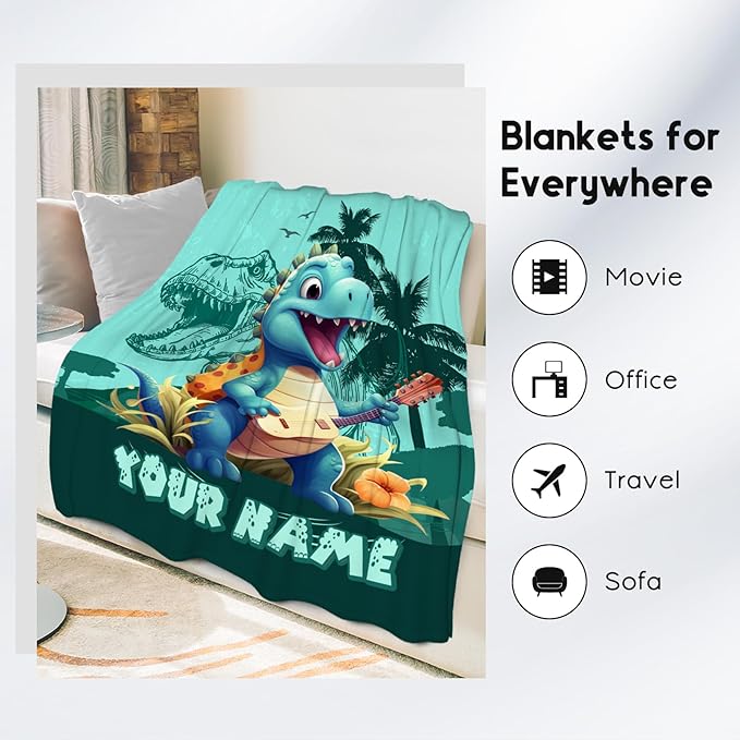 Dinosaur Blanket for Boys, Dinosaur Gifts for Kids Child, 40"x50" Personalized Animal Blankets for Son Daughter, Custom Girls Throw for Couch Sofa, Soft Fuzzy Plush Throw Boys Home Decor