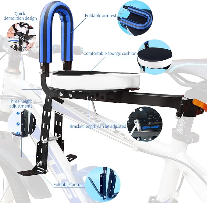 Child Bike Seat, Portable Retractable Foldable Front Mounted Kids Bike Seat, Suitable for Children 1~3 Years, Detachable Child Bike Seat Suitable for All Types of Bicycles