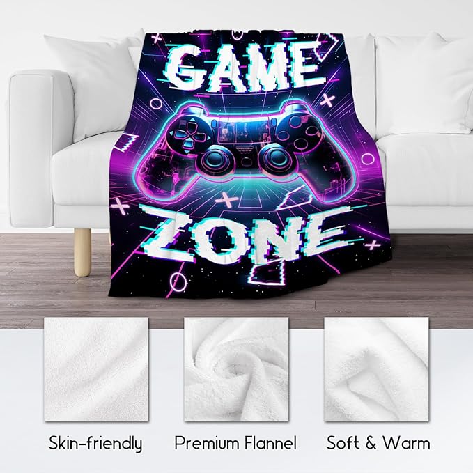 Gaming Blanket for Boys Men, Gamer Gifts for Kids Teen, 30"x40" Flannel Blankets Gift Ideas for Bedroom, Soft Fuzzy Throws for Couch Office