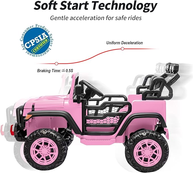 2 Seater Ride on Electric Car, 12V Ride on Toy Car for Kids 4-8 w/Remote Control, EVA Tires - Light Pink