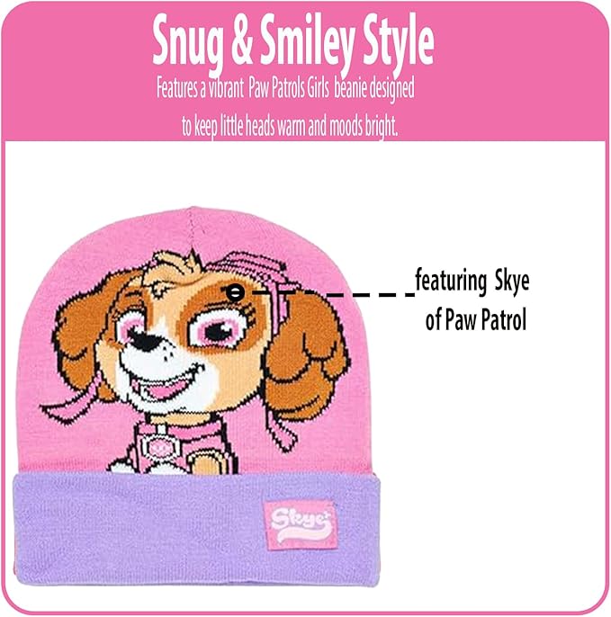 Nicklelodeon Paw Patrol Girls Winter Hat and 2 Pair Mittens or Gloves (Age 2-7), Size Age 4-7, Paw Patrol Reversible Glove with Handwarmers