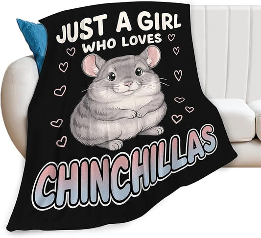 Chinchillas Blanket Just a Girl Who Loves Chinchillas Throw Blankets Gifts for Girls Boys Kids Animal Lover Soft Cozy Fleece Plush for Couch Sofa Bed 80"x60"