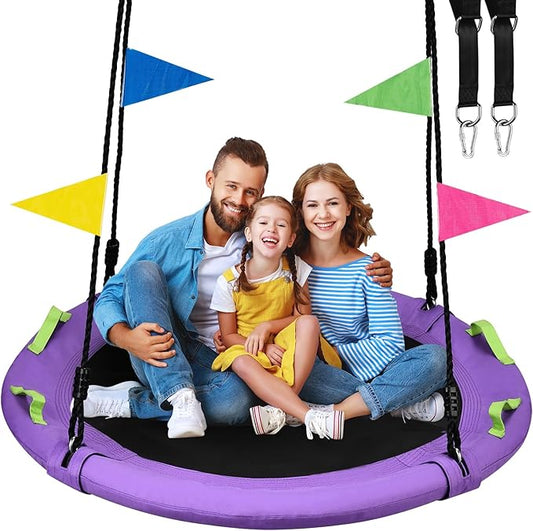 48 inch Tree Swing, Larger Saucer Flying Swing for Whole Family, 900lbs Weight Capacity, with Adjustable Hanging Straps, for Outdoor Playground, Purple