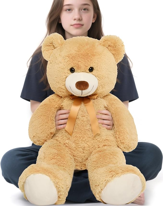 Tezituor 40in Giant Teddy Bear,Big Bear Stuffed Animal Plush,Large Light Brown Cuddly Bears Plush Toys, Gifts for Adult & Grils Boys Kids Girlfriend Baby Shower Party,Valentine, Christmas, Birthday