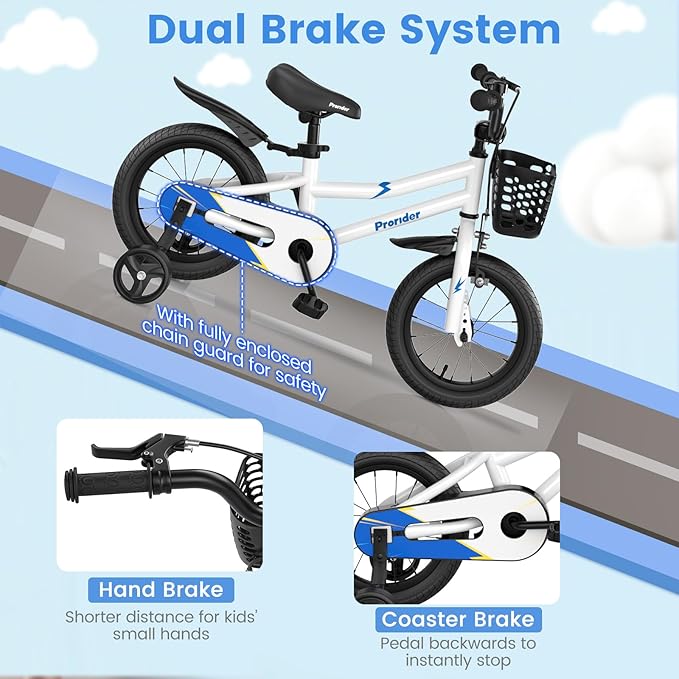 BABY JOY Kids Bike, 12 14 16 18 20 Inch Children Bikes for Boys Girls Teens 3-8 8+ Years w/Training Wheels or Kickstand, Handbrake, Coaster Brake & Removable Basket, Kids Bicycle of Multiple Colors