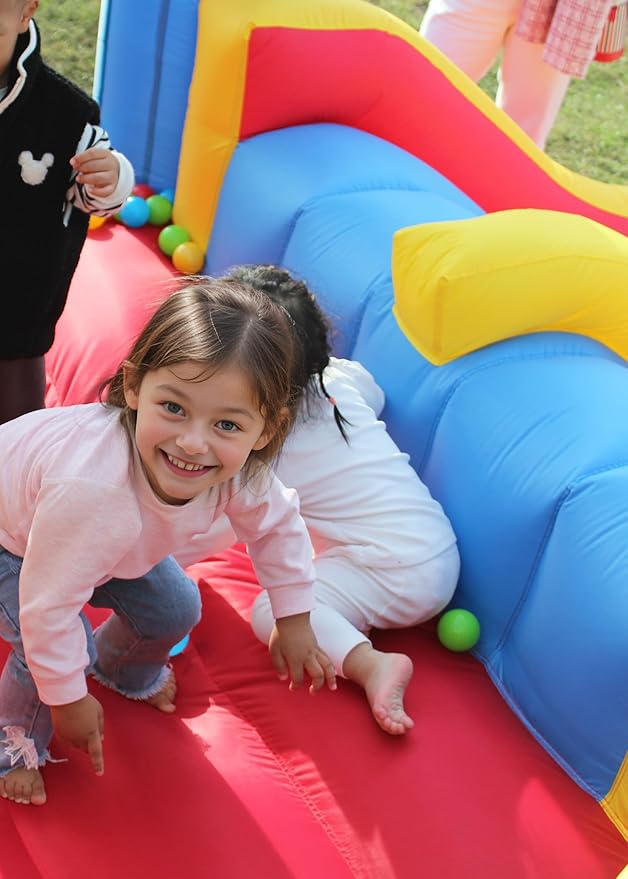 Whubefy Inflatable Bounce House Elevated Double Racing Slide for Kids 3-6 with Jump-Through Hoop Large Blow Up Bouncy Castle Obstacle Course 12.3x8.7x5.8ft w/370W Blower Indoor Outdoor Fun