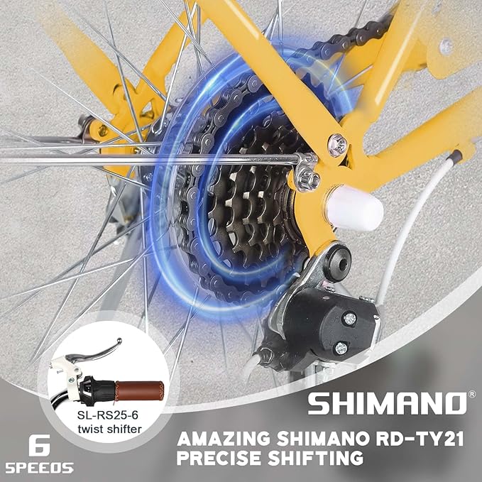 Glerc 20 24 26 Inch Beach Cruiser Bike, 6-Speed Hybrid City Bicycle for Girls Youth and Over 6 Years Old, Missy Bike with Wicker Basket & Lightweight, Multiple Colors