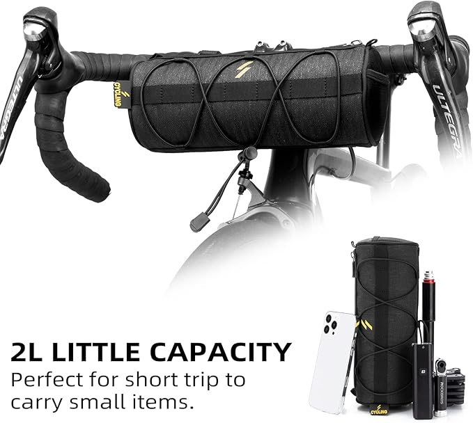 ROCKBROS Bike Handlebar Bag Small Bicycle Handle Bar Bag Handy Front Bike Bags Handlebar Storage Pouch Pack with Shoulder Strap Little Mountain Road Bike Barrel Bag