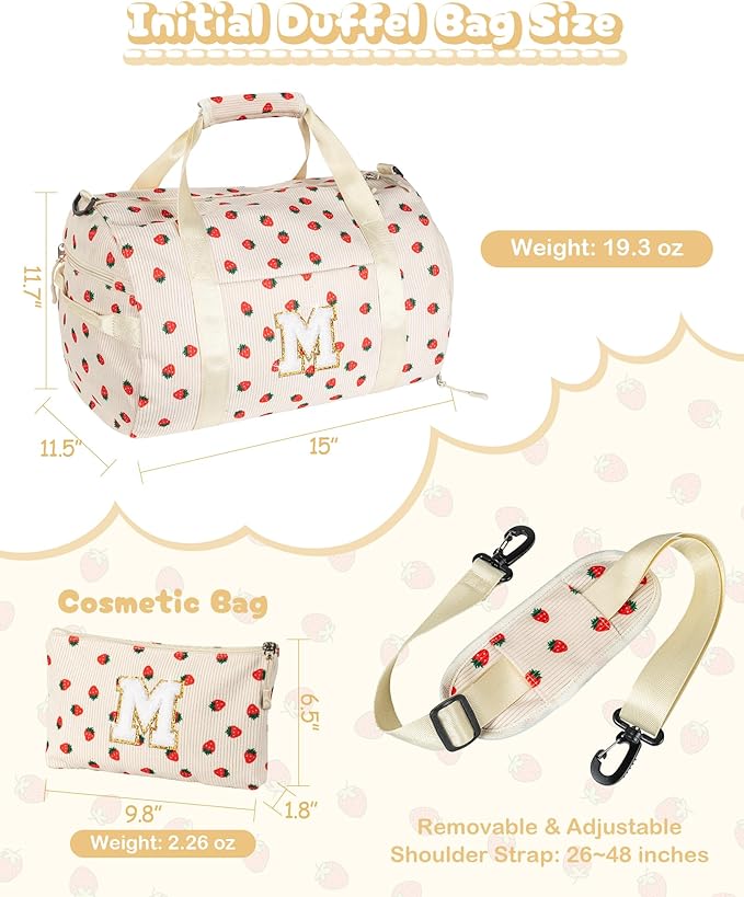 Cute Preppy Gifts for Girl, Girls Gym Bag, Kids Personalized Weekend Duffel Bags with Shoe Compartment, Initial Travel Tote with Makeup Bag, Birthday Gift for Grandkids (Letter D)