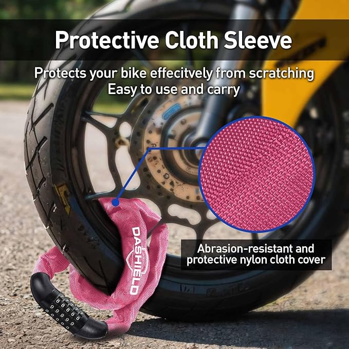 Bike Chain Lock Security 5 Digit Resettable Combination, 51.2 inches Heavy Duty Anti Theft Lock Chain for Bicycle, Motocycle, Scooter, Gate, Fence (Fuchsia, 4.2ft)