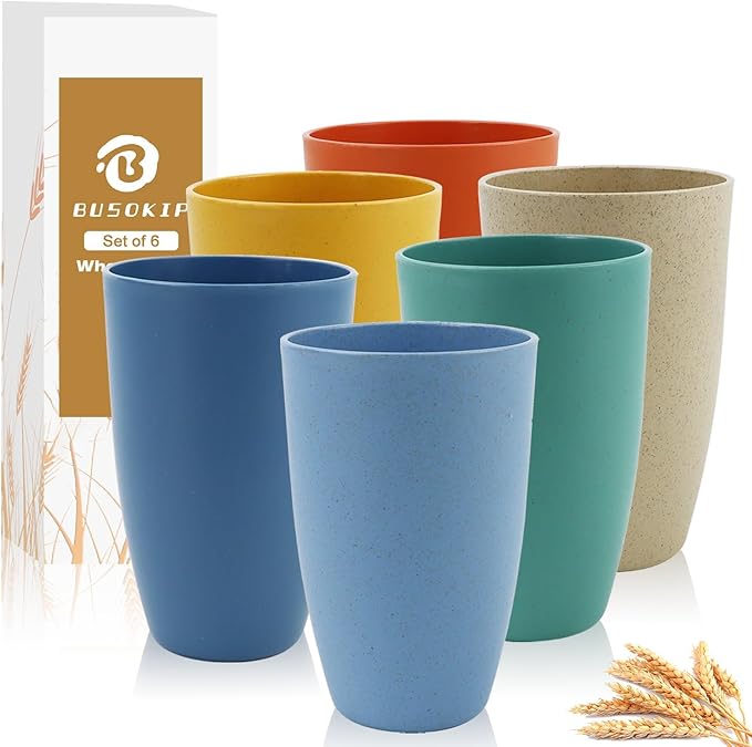 Wheat Straw Cups 20 OZ Large Capacity Set of 6, Unbreakable Drinking Cups Reusable, Alternative to Plastic Cups Reusable, Dishwasher Safe Water Tumblers (Multicolor)