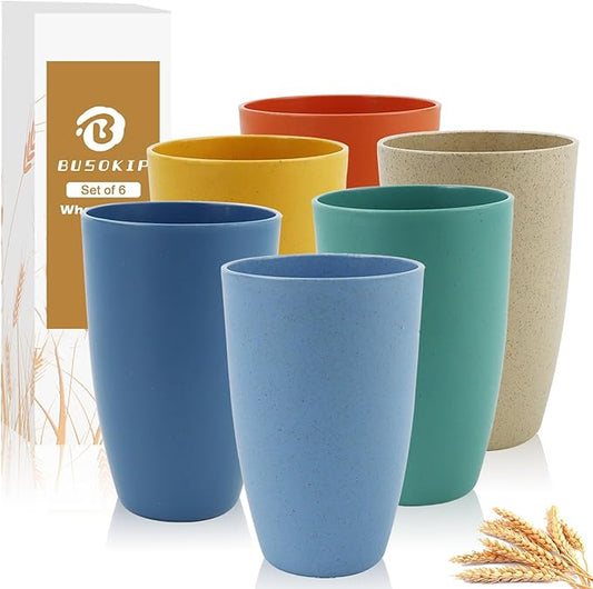 Wheat Straw Cups 20 OZ Large Capacity Set of 6, Unbreakable Drinking Cups Reusable, Alternative to Plastic Cups Reusable, Dishwasher Safe Water Tumblers (Multicolor)