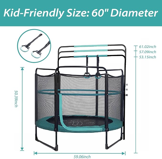 Skywalker Trampolines for Kids with Enclosure Net – 60" Indoor Outdoor Toddler Trampoline with Safety Padding, Foam-Covered Poles, Anti-Pinch Design, Sturdy Frame, for Ages 3-6
