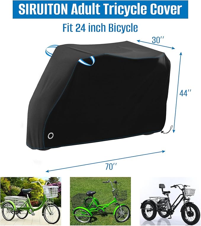 SIRUITON Adult Electric Tricycle Cover for Transport, 3 Wheel Bicycle Covers Heavy Duty 420D Oxford Strong UV Protection & Windproof, Waterproof Trike Bike Covers