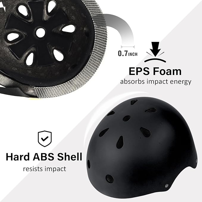 Skateboard Bike Helmet, Lightweight Adjustable, Multi-Sport for Bicycle Skate Scooter, 3 Sizes for Adult Youth & Kids