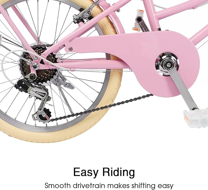 Glerc 20 24 26 Inch Beach Cruiser Bike, 6-Speed Hybrid City Bicycle for Girls Youth and Over 6 Years Old, Missy Bike with Wicker Basket & Lightweight, Multiple Colors