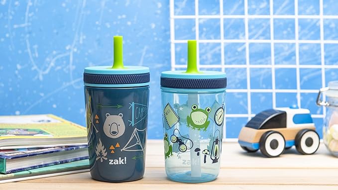 Zak Designs Campout and Camping Kelso Tumbler Set, Leak-Proof Screw-On Lid with Straw, Bundle for Kids Includes Plastic and Stainless Steel Cups with Bonus Sipper, 3pc Set, Non-BPA
