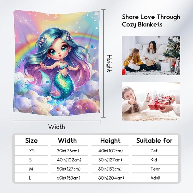 Mermaid Blanket for Girls Blankets Gifts - 40x50 Inches Cozy Flannel Throw for Kids Toddler