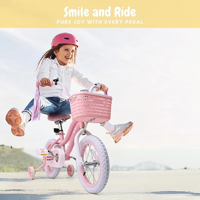 Girls Bike for Kids 2-5, Kids Bike with Training Wheels, Basket, Coaster Brake, Streamers, 12 14 16 inch Pink Pedal Bike for Kids, Birthday Gift