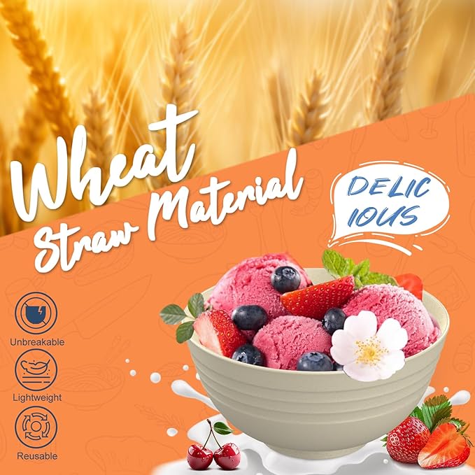 Dinnerware Sets 40 PCS Wheat Straw Plates and Bowls Sets With Cups Service for 8 Microwave Safe Dishes for Kitchen Lightweight Dish Set for RV Outdoor Activities Travel - Beige Colors