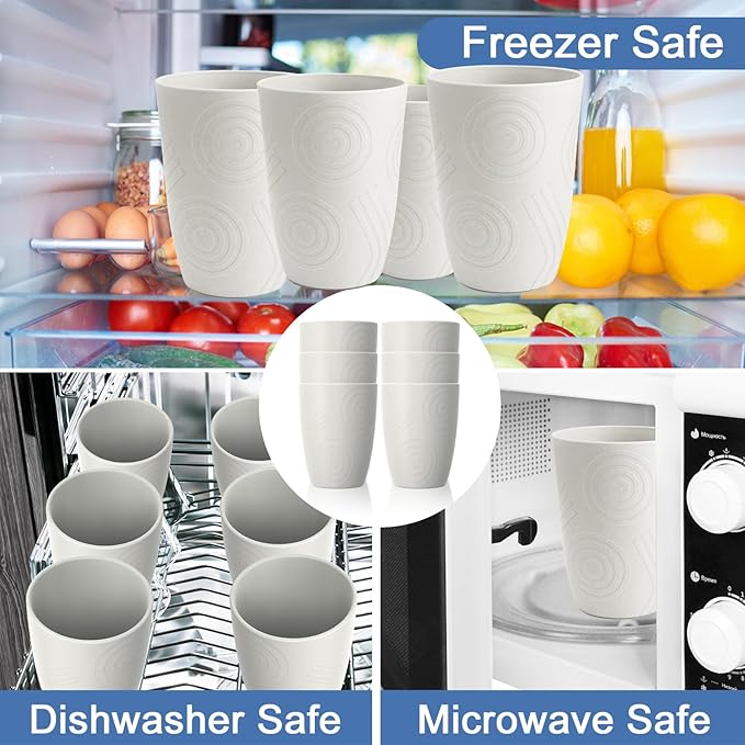 Wheat Straw Cups 16 OZ - Unbreakable Drinking Cup Set of 6 Plastic Cups Reusable Lightweight Glasses Drinking Cup Microwave & Dishwasher Safe Water Glasses Tumbler - White