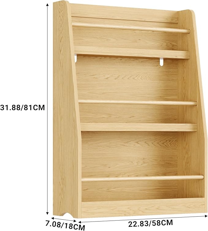 Kids Bookshelf, 3-Tier Montessori Book Shelf Organizer for Books and Toys, Toddler Bookshelf for Bedroom, Living Room, Playroom, Classroom, Nursery - Natural