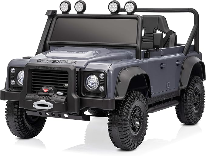 Kidzone Licensed Land Rover Defender 110 SVX 12V Ride On Car for Kids Ages 3–8, Electric SUV Toy with Parent Remote Control, Bluetooth Music, LED Headlights, Off-Road Wheels, Grey