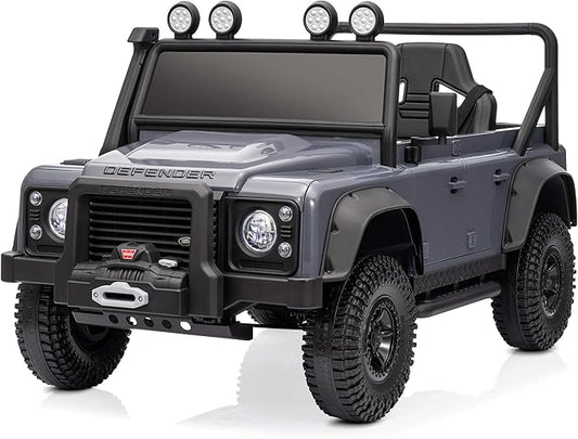 Kidzone Licensed Land Rover Defender 110 SVX 12V Ride On Car for Kids Ages 3–8, Electric SUV Toy with Parent Remote Control, Bluetooth Music, LED Headlights, Off-Road Wheels, Grey
