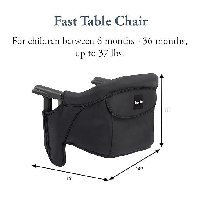Inglesina Fast Table Chair, Black - Portable Baby High Chair - for Babies & Toddlers up to 37 lbs - Collapsible Design - Fits Tables 0.8'' to 3.5'' Thick - Compact & Easy to Use - Travel Bag Included