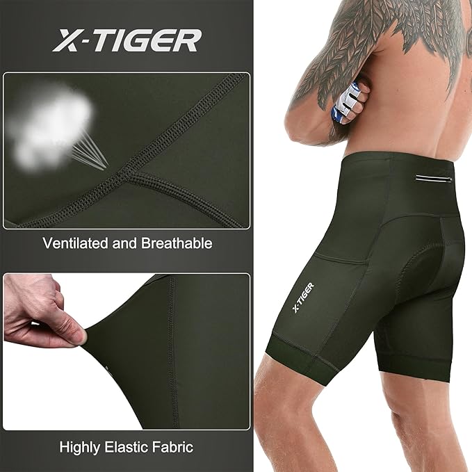 X-TIGER Men's Cycling Shorts with Back Pocket,5D Gel Padded Bike Shorts for Men,Mountain Road Biking Riding Half Pants Tights