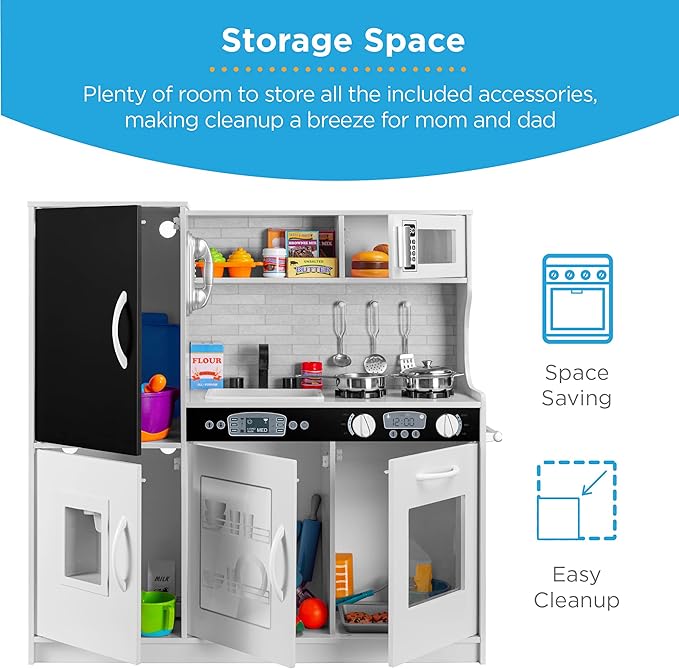 Best Choice Products Pretend Play Kitchen Wooden Toy Set for Kids w/Realistic Design, Telephone, Utensils, Oven, Microwave, Sink - White