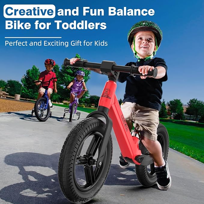 Ridego 12 Inch Balance Bike for Kids 2-4 Year Old,Lightweight Kids Bike with Adjustable Seat, Push Bicycle with Air Rubber Tires，Ride-on Toys Birthday Gift