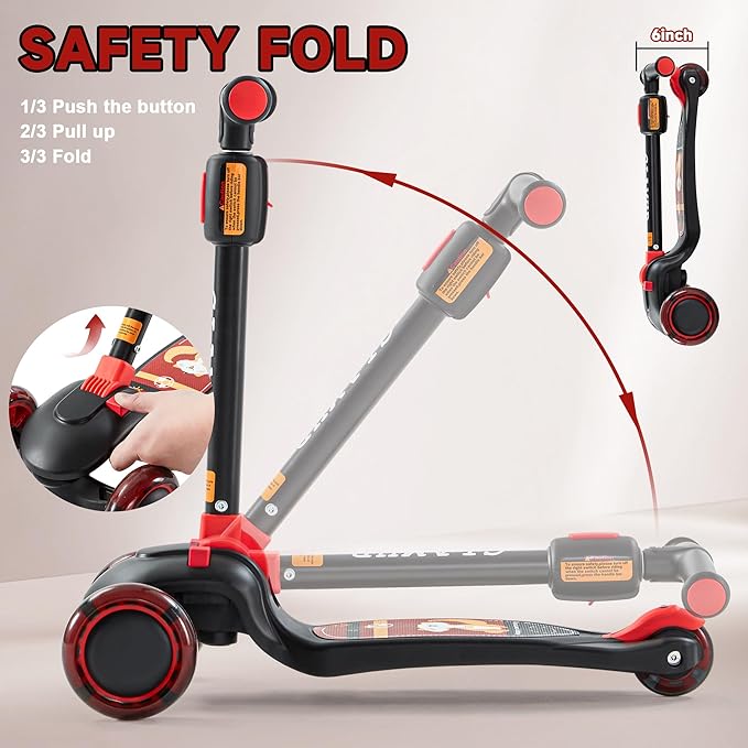 GLAMUP Kids Kick Scooter 3 Wheels, Kids Scooter Height Adjustable Handlebar, Lean-to-Steer System & Easy-Folding Mechanism, Ages 3-14 Boys and Girls