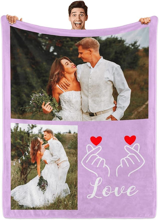 Custom Blanket with Photos, Personalized Blankets with Picture, I Love You Girlfriend Boyfriend Couples Gifts, for Birthday Christmas Women Men Adult Kids Mom Dad Wife Husband