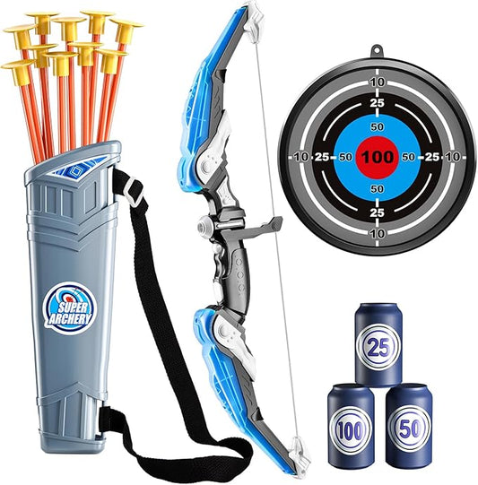 TEMI Bow and Arrow Set for Kids - Archery Toy Set - LED Light Up with Suction Cup Arrows, Target & Quiver, Indoor and Outdoor Toys for Children Boys Girls