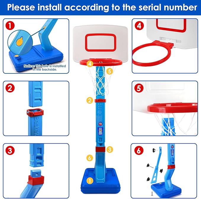 Toddler Basketball Hoop Indoor for Age 1-3, Adjustable Kids Basketball Hoop, Mini Basketball with 4 Balls for Outdoor Poolside, Birthday Christmas Sport Toys Gift for Baby Boys Girls Age 1 2 3 4