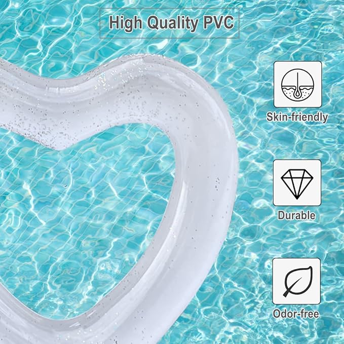 Inflatable Heart Pool Float, Sweet Love Swim Rings Float Loungers Tube for Summer Water Fun Beach Party Toys for Kids, Adults