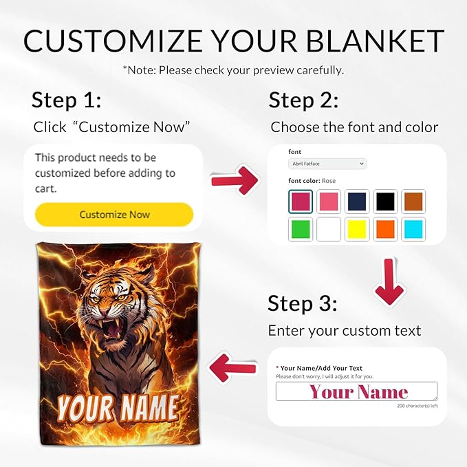 Personalized Teens Blankets Gift, Blanket for Tiger Lovers - Boys Cozy Warm Custom Throws Room Decor for Sofa, Office