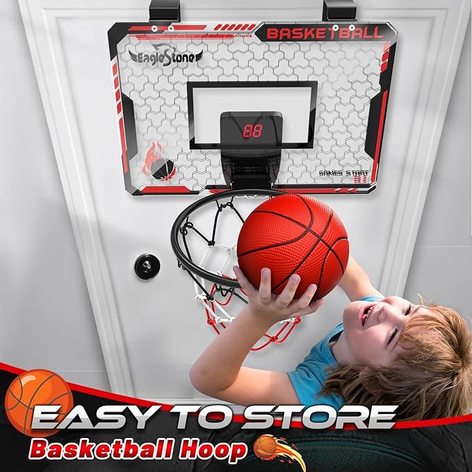 EagleStone Kids Indoor Basketball Hoop, 4 Balls Mini Basketball Toy for Toddlers